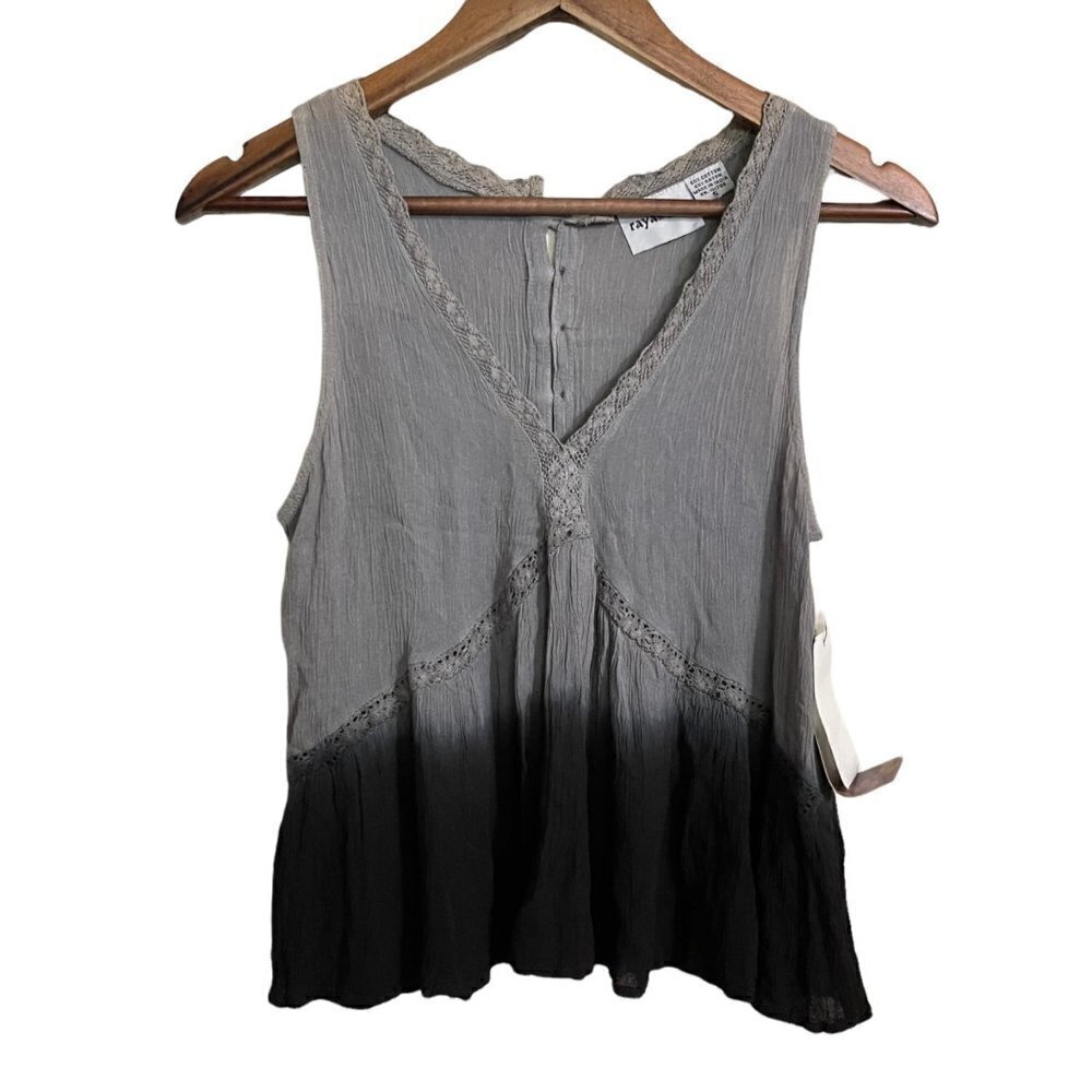 Raya Sun Gray to Black Ombre Lace-Trim Short Sleeveless Top - Size Small - NWT!